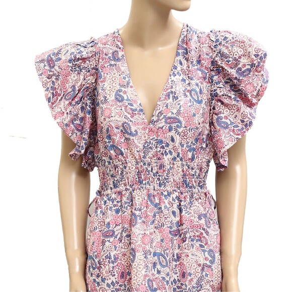 Saylor Anthropologie Floral Printed Ruffle Flutter Sleeve Mini Dress S 282082 - Picture 2 of 4